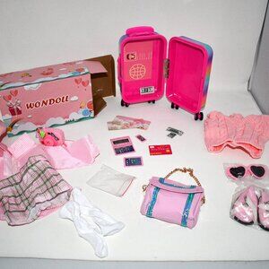 WONDOLL 27PCS 18 Inch Doll Travel Suitcase, Clothes Accessories Play Set No Doll